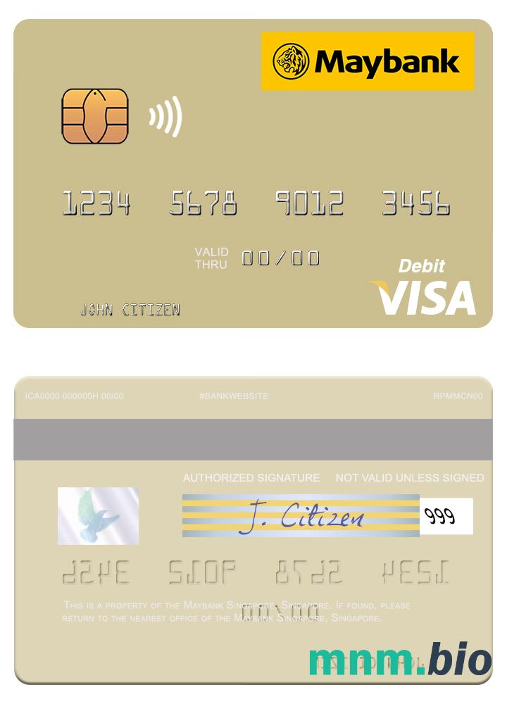 Singapore Maybank Singapore visa debet karta przykład w formacie PSD